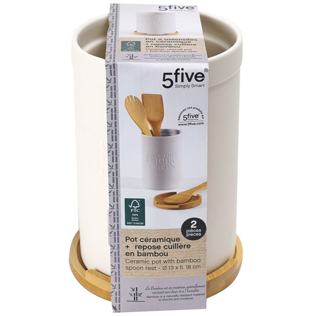 Kitchen utensils pot Natureo, white/natural, H18xD13cm