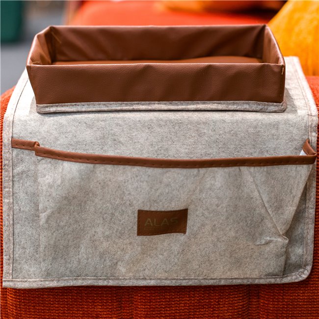 Armrest organizer, beige/brown, 22x32x18cm