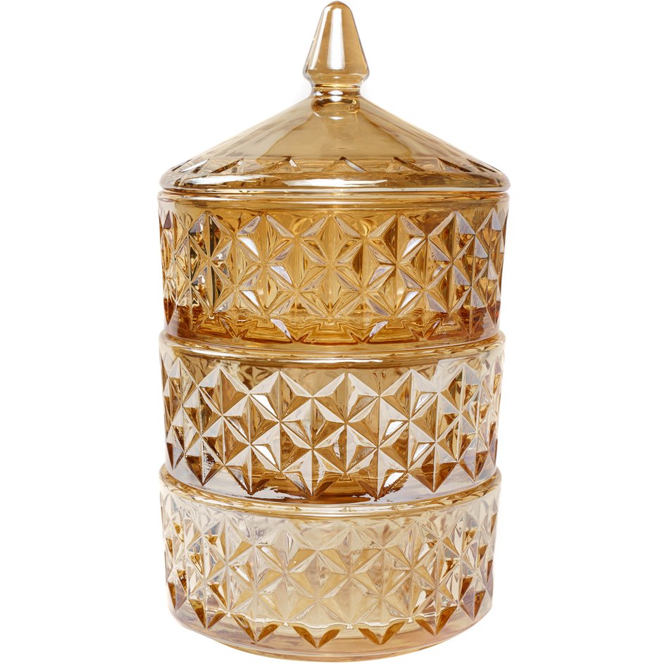 Candy jar with lid, amber glass, 23x13x13cm