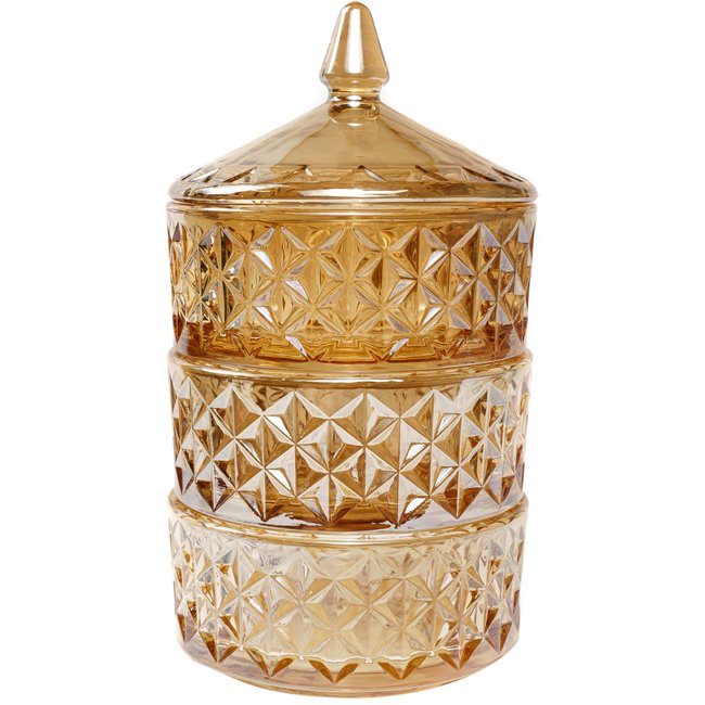 Candy jar with lid, amber glass, 23x13x13cm