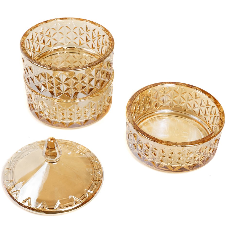 Candy jar with lid, amber glass, 23x13x13cm