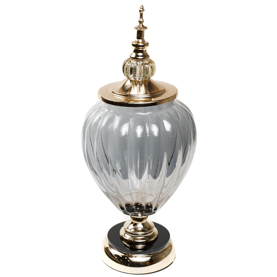 Jar with lid, black/golden glass, 40x16x16cm