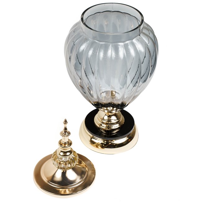 Jar with lid, black/golden glass, 40x16x16cm