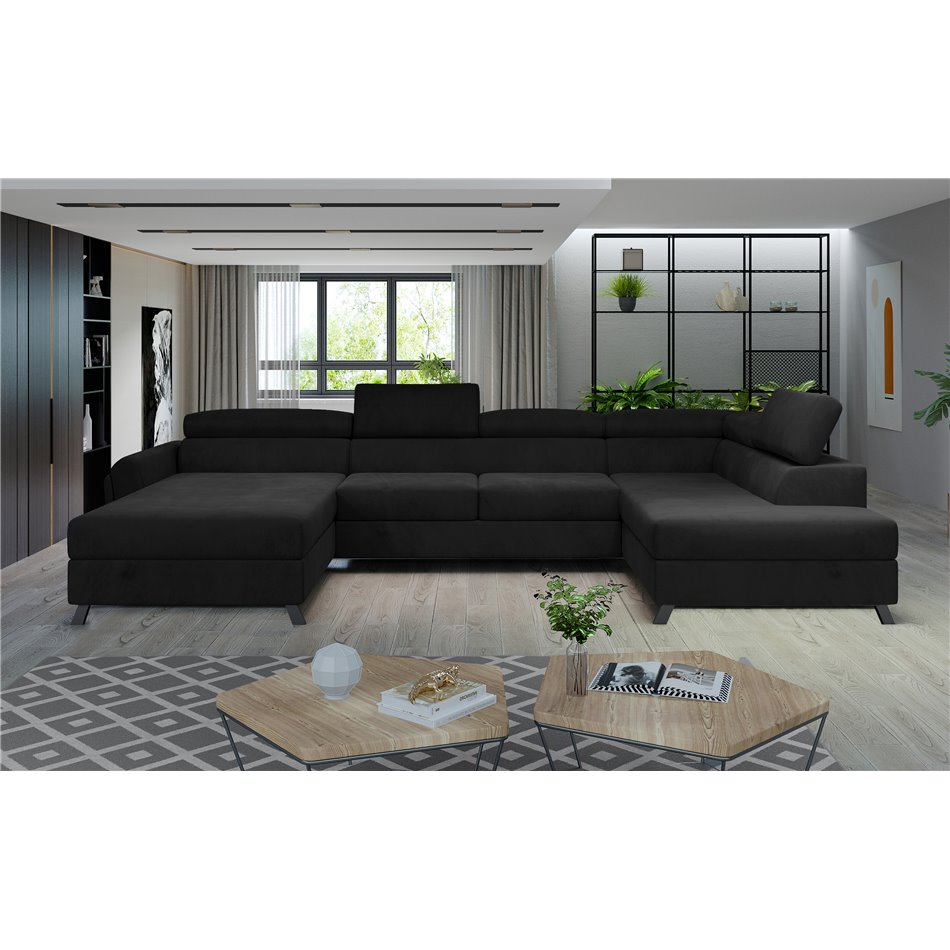 Corner sofa Elosette R, Mat Velvet 99, black, H98x370x200