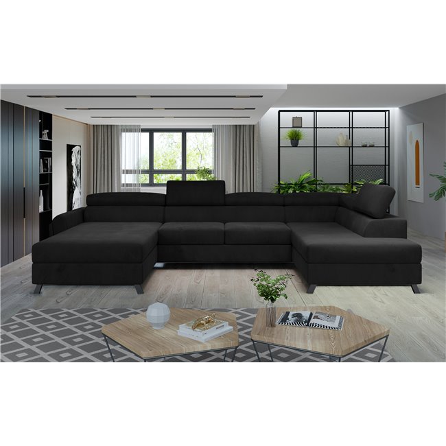 Corner sofa Elosette R, Mat Velvet 99, black, H98x370x200