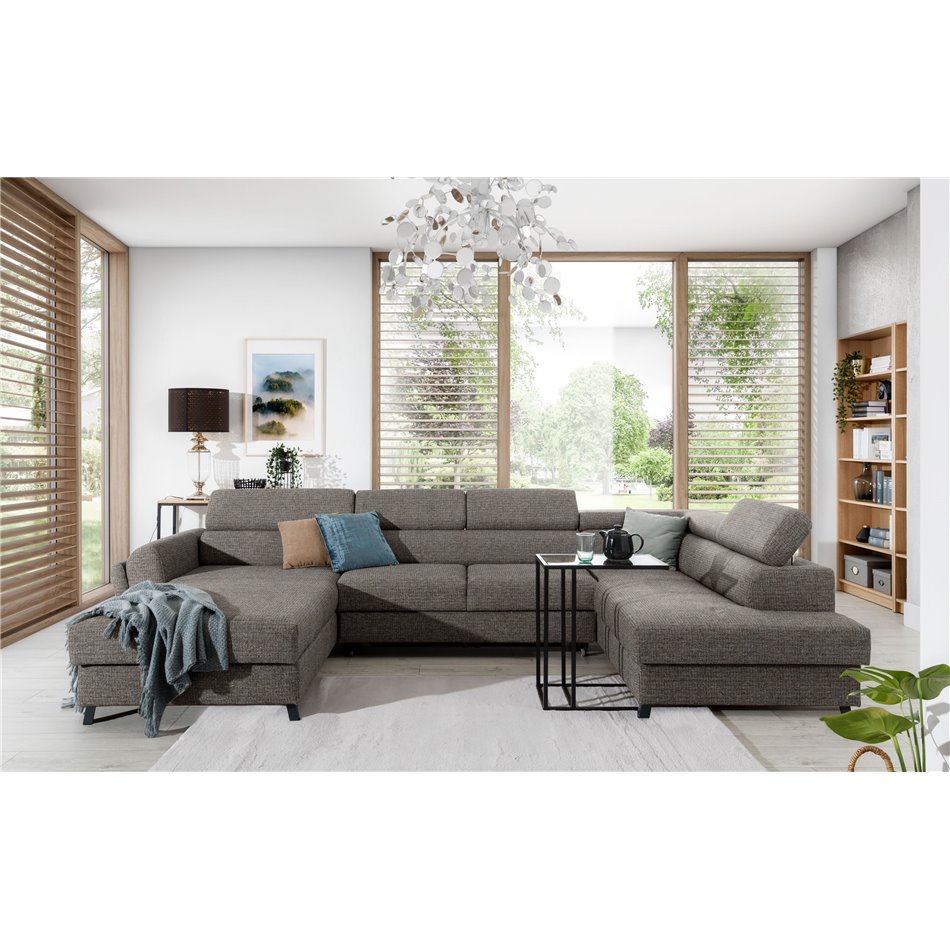 Corner sofa Elosette R, Monet 24, light brown, H98x370x200