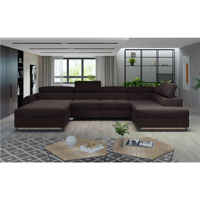 Corner sofa Elosette R, Monolith 29, brown, H98x370x200