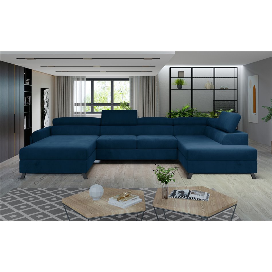 Corner sofa Elosette R, Monolith 77, blue, H98x370x200