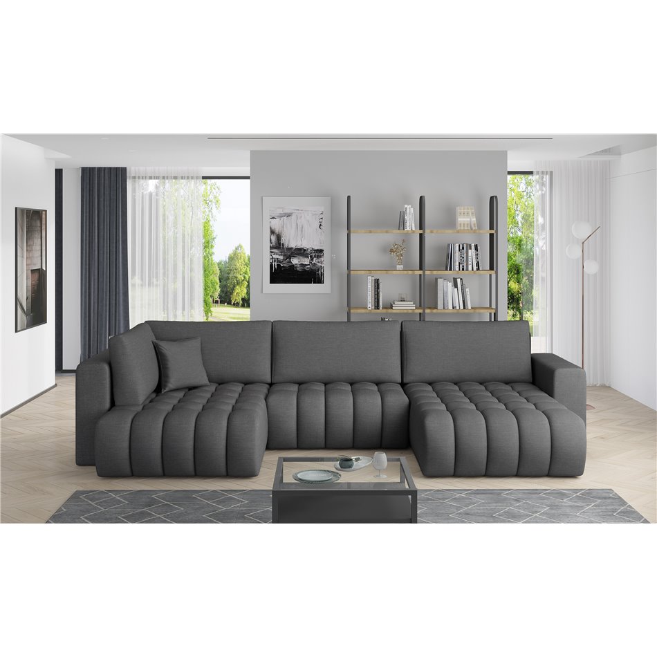 Corner sofa Elonito R, Flores 5, gray, H92x340x170