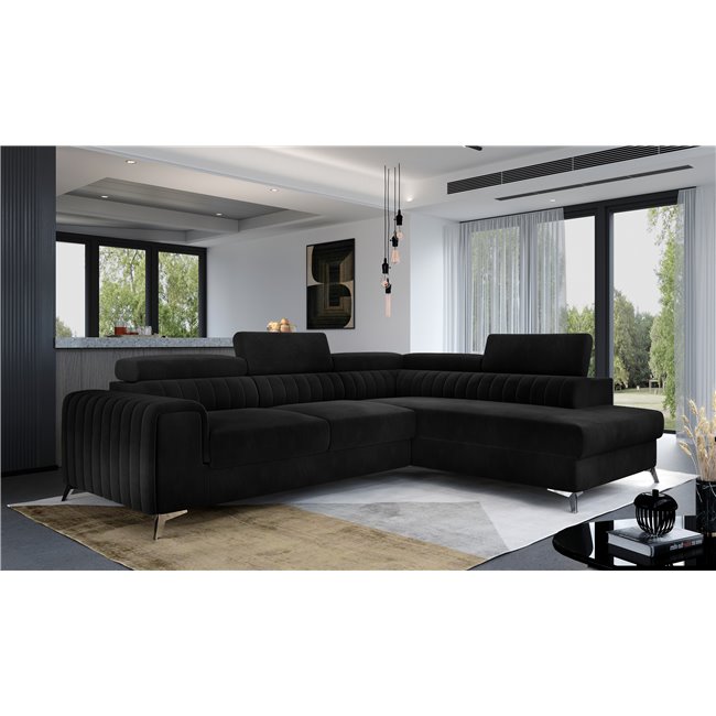 Corner sofa Elaurence R, Mat Velvet 99, black, H92x278x205