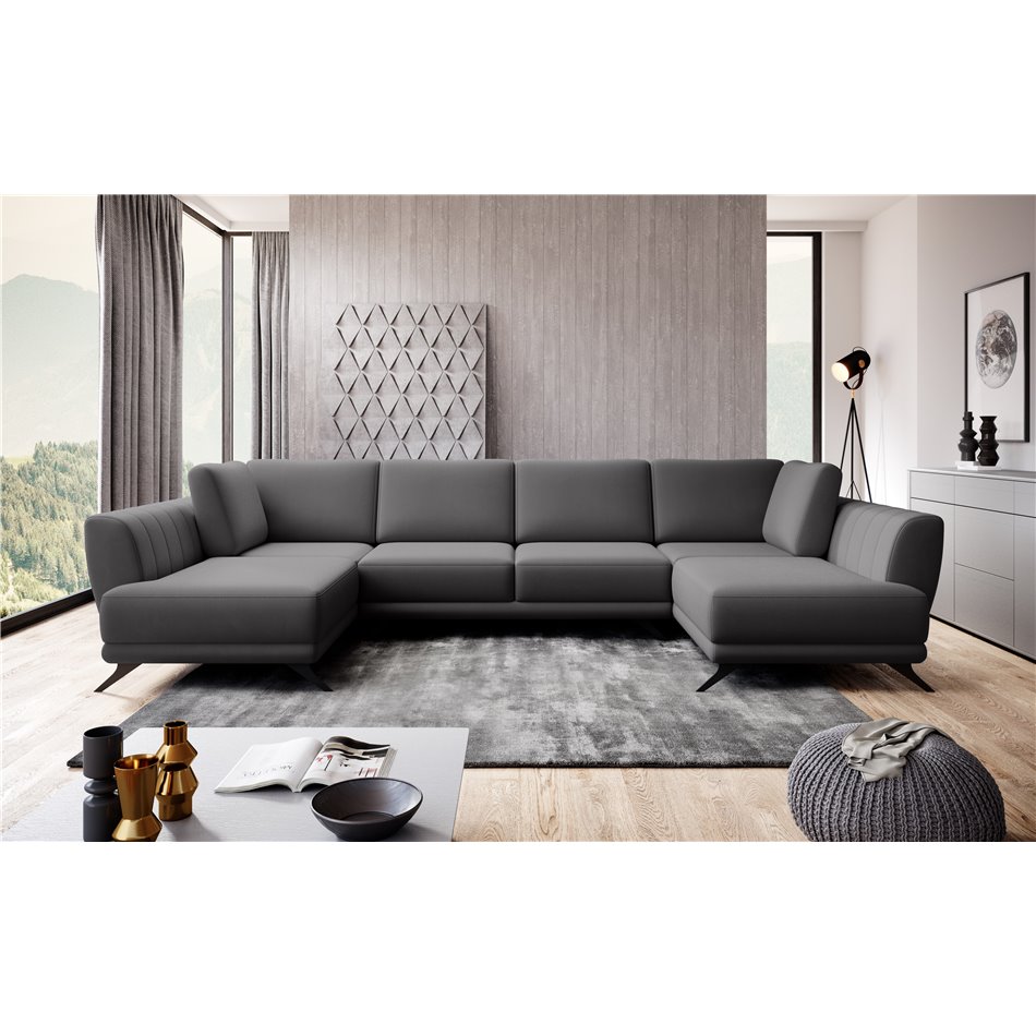 Corner sofa Elarco Symmetrical, Savoi 6, gray, H90x362x191