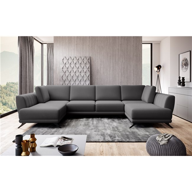 Corner sofa Elarco Symmetrical, Savoi 6, gray, H90x362x191