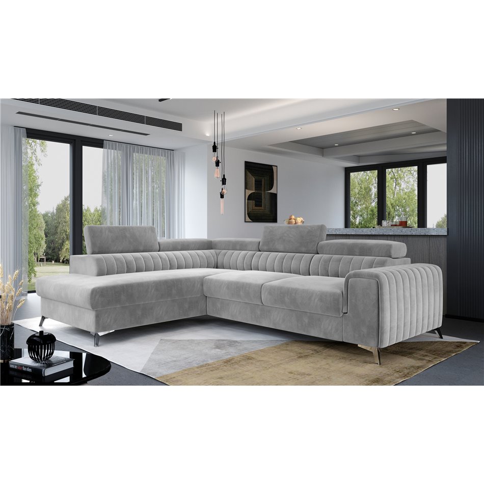 Corner sofa Elaurence L, Paros 05, gray, H92x278x205