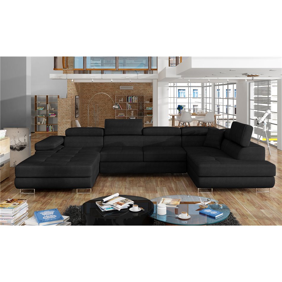 Corner sofa Elcardo R, Kronos 07, black, H90x345x202