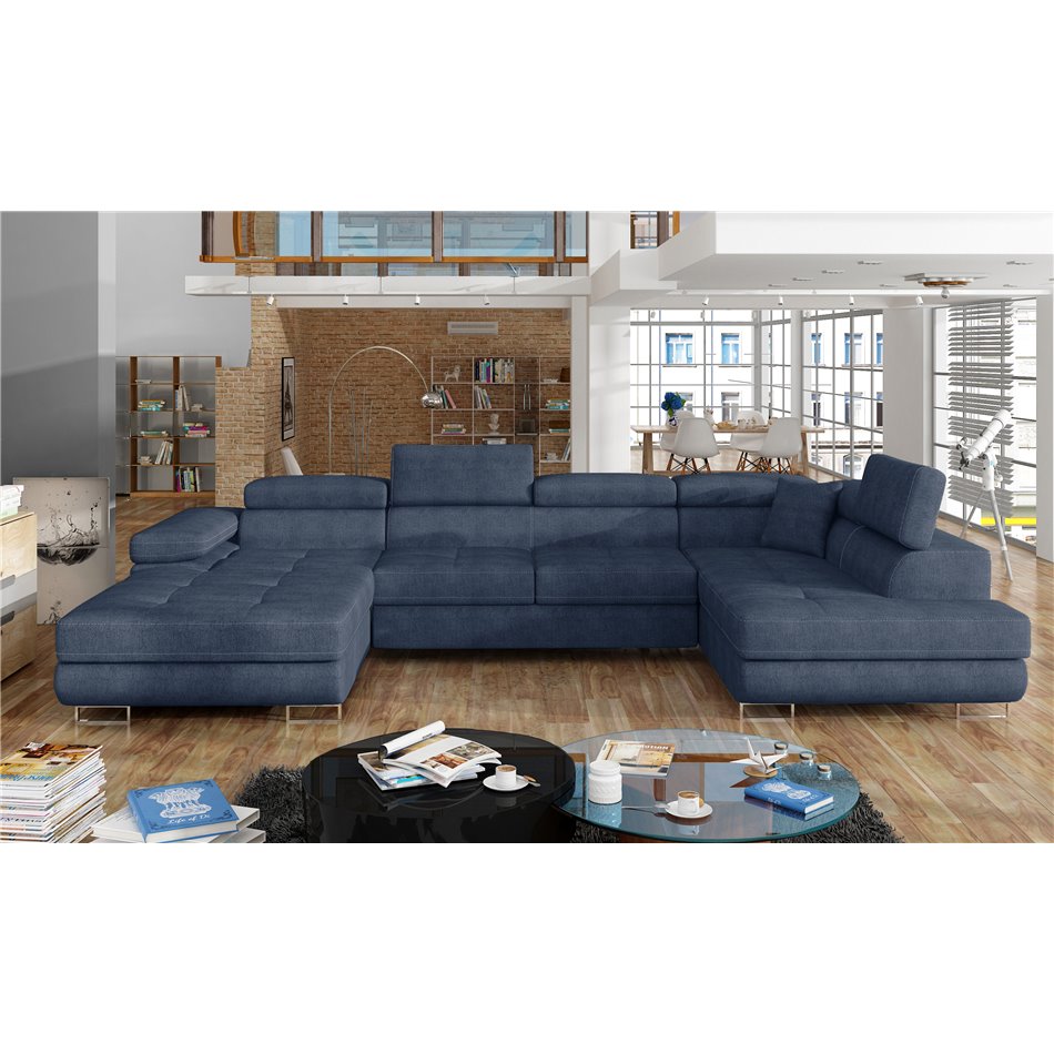 Corner sofa Elcardo R, Omega 86, blue, H90x345x58