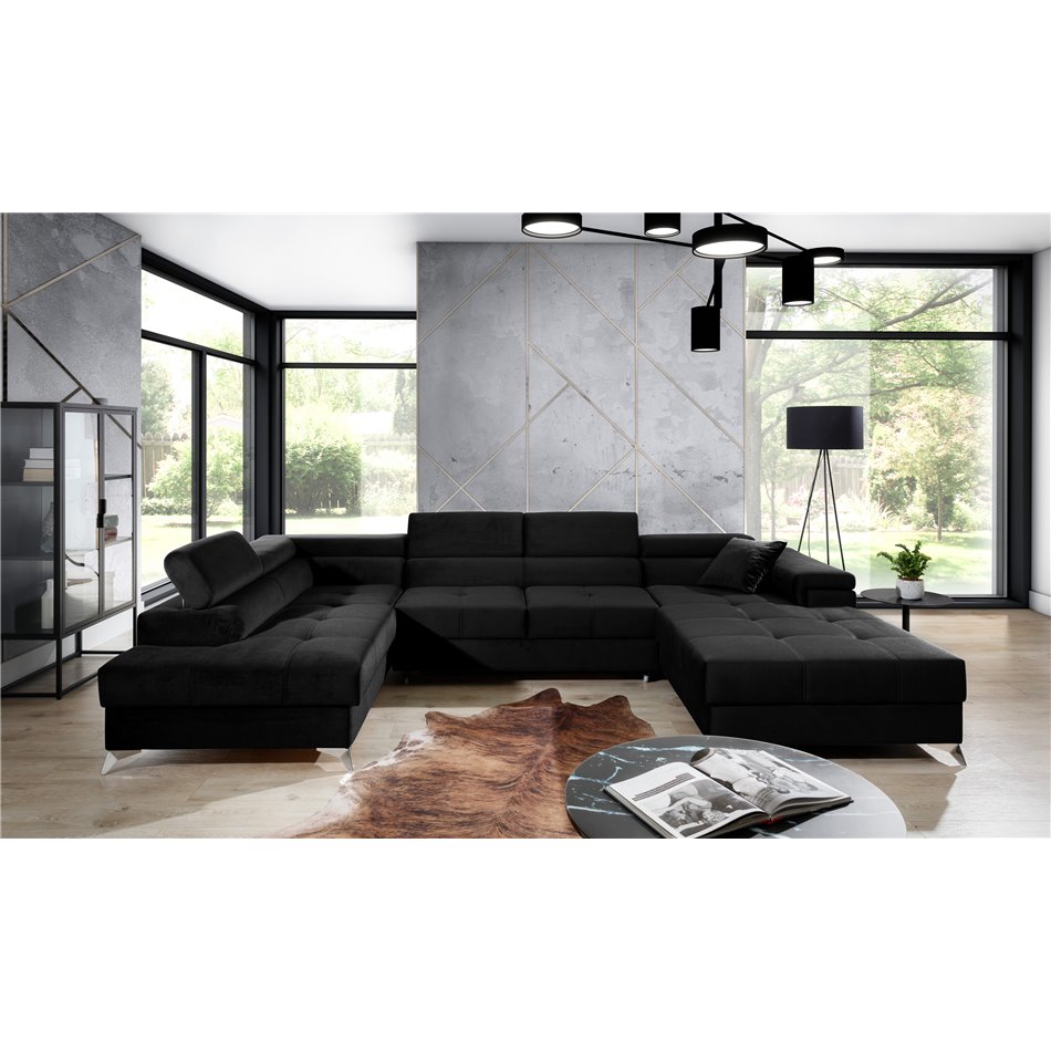 Corner sofa Elduaro L, Kronos 07, black, H90x345x202