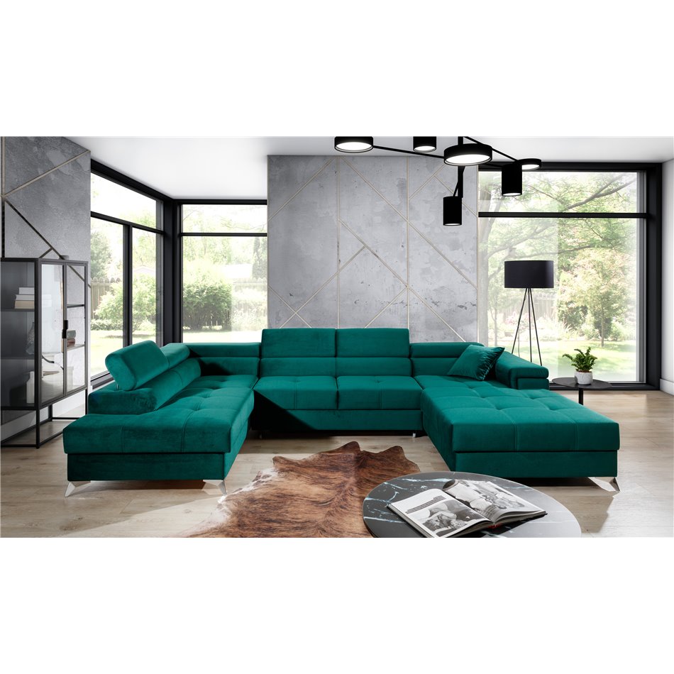 Corner sofa Elduaro L, Kronos 19, green, H90x345x202