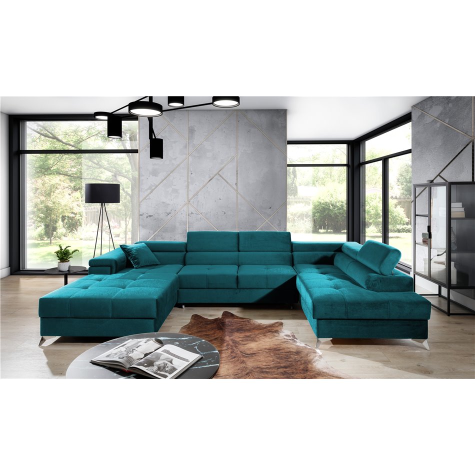 Угловой диван Elduaro R, Kronos 13, зеленый, H90x345x202