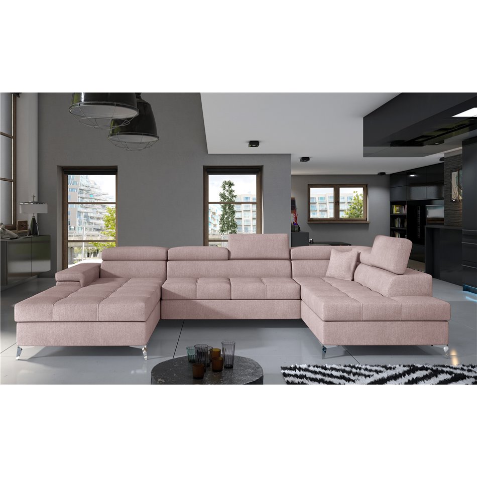 Corner sofa Elduaro R, Omega 91, pink, H90x345x60