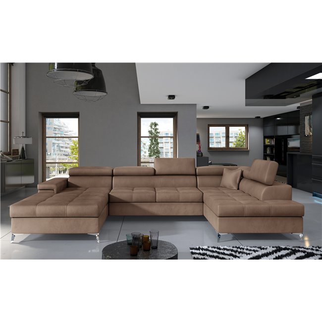 Corner sofa Elduaro R, Monolith 09, light brown, H90x345x60