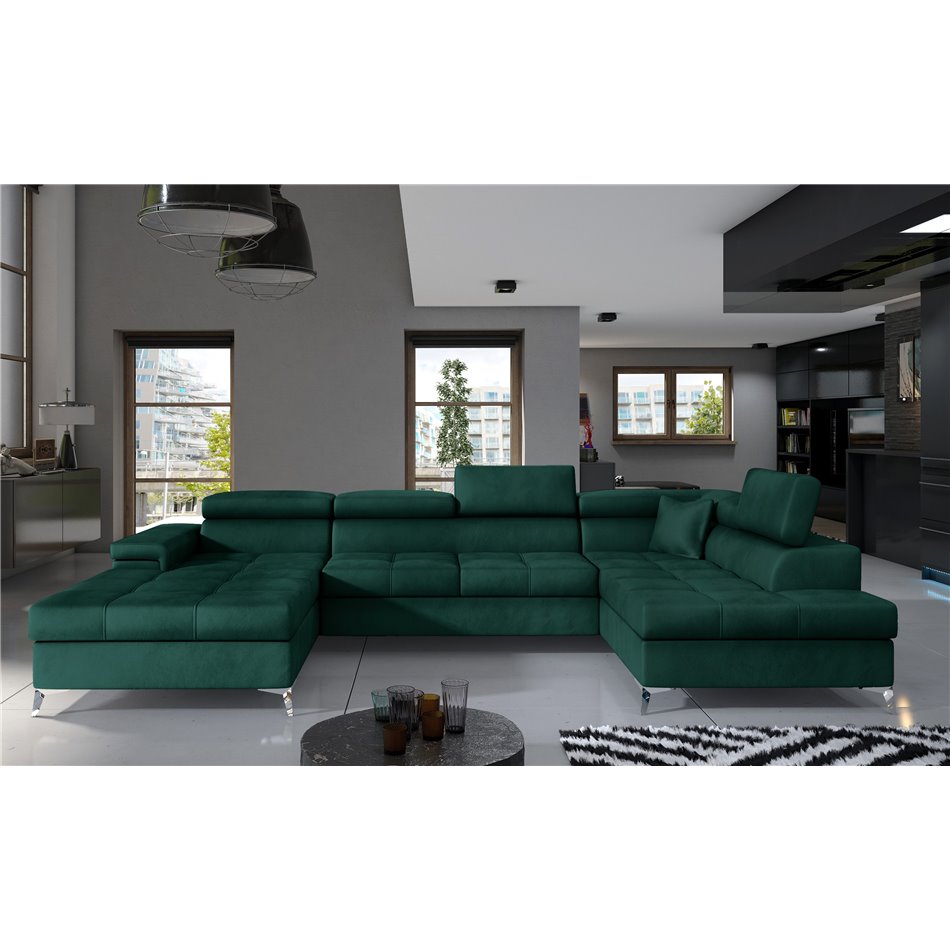 Corner sofa Elduaro R, Monolith 37, green, H90x345x60