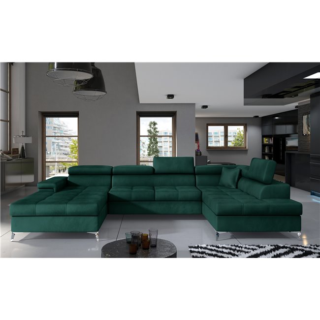 Corner sofa Elduaro R, Monolith 37, green, H90x345x60