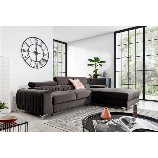 Corner sofa Elgrayson R, Velvetmat 22, brown, H98x275x205
