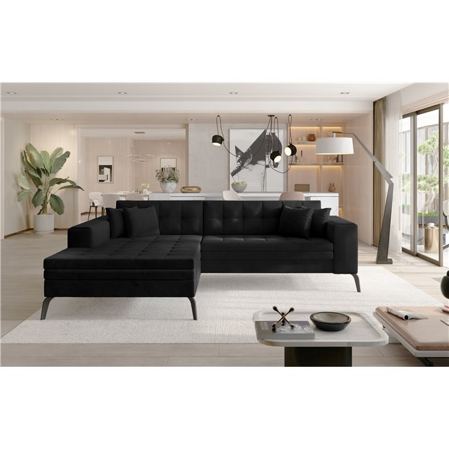 Corner sofa Elsolange L, Mat Velvet 99, black, H80x292x196
