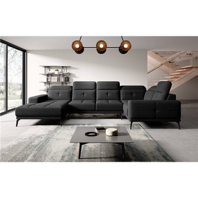 Corner sofa Elneviro R, Flores 10, black, H77x350x201