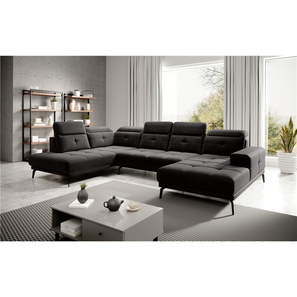 Угловой диван Elretan L, Lukso 10, черный, H107x350x205