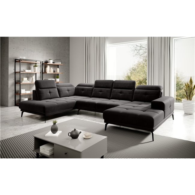 Угловой диван Elretan L, Lukso 10, черный, H107x350x205