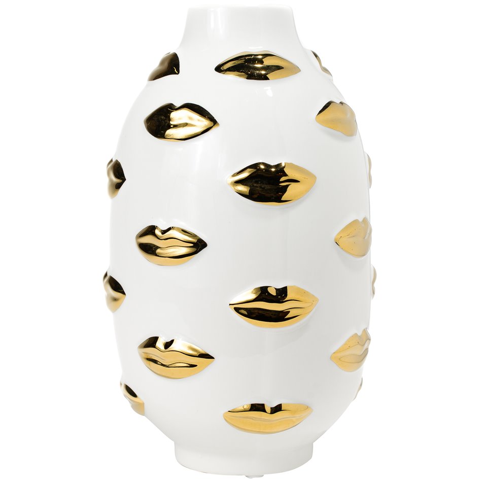 Vase Malija lips, white/gold, 15x15x24.5cm