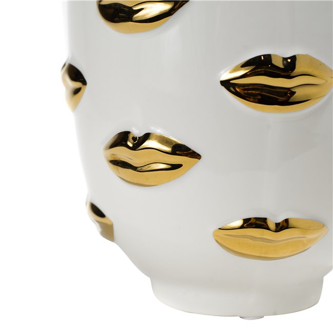Vase Malija lips, white/gold, 15x15x24.5cm