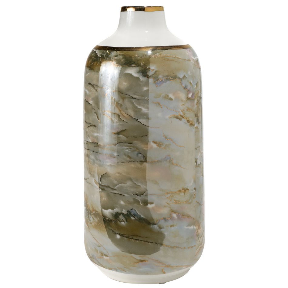 Vase Mallena 2, valge/oliivi/kuld värvi, 15.2x15.2x33.5cm