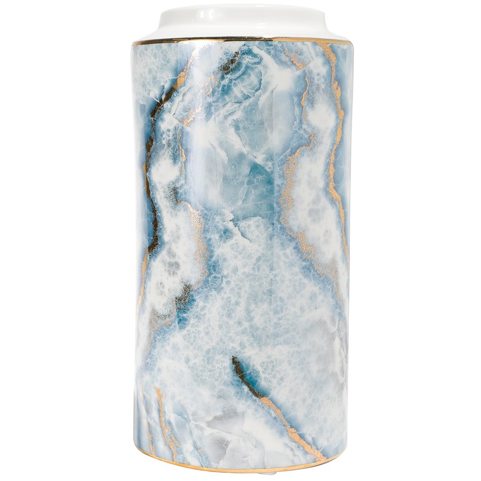 Vase Mallena, blue/ white/ gold, 13.5x13.5x27.7cm