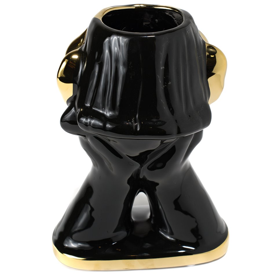 Vase Mamolla, shiny black/ gold, 18.6x14x25.8cm