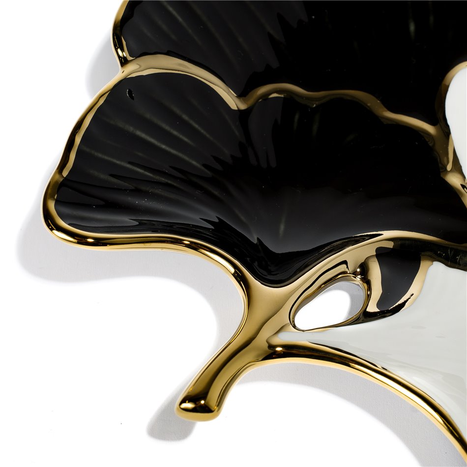 Dekoratiivne nõu Merlinna ginko, must/valge/kuldne 30x29x5.5cm