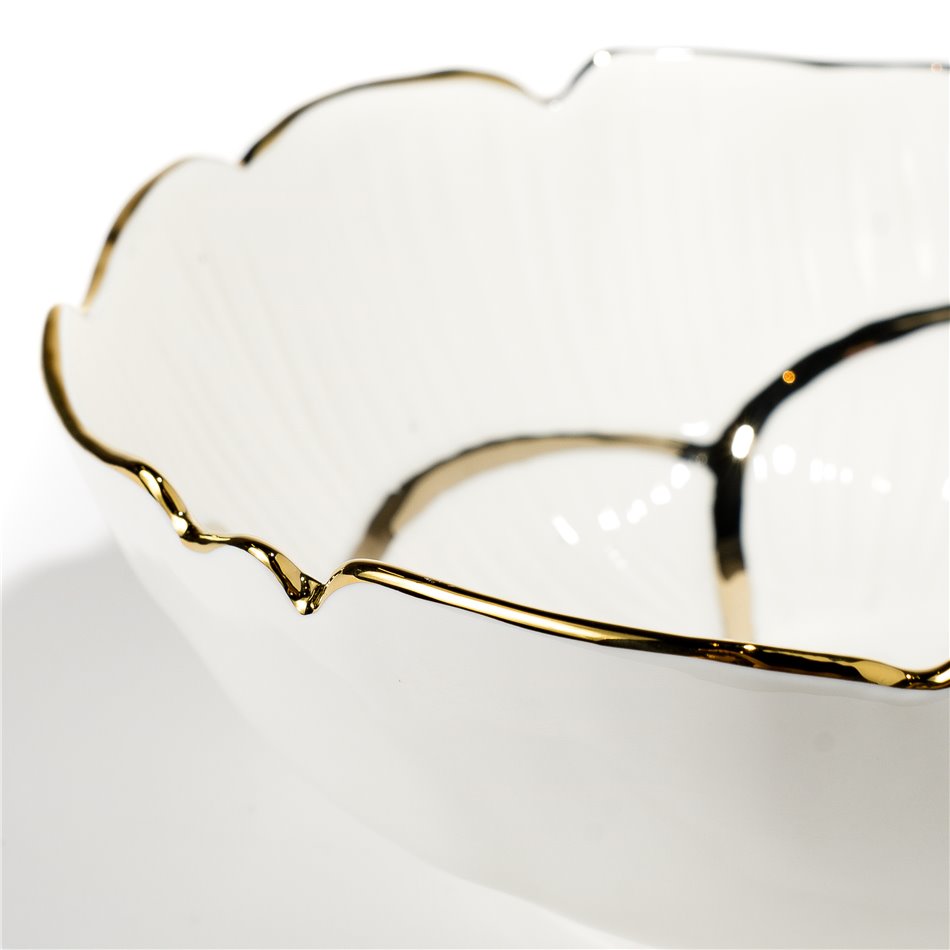 Decorative plate Margita flower, white/ gold, 25x25x9.5cm