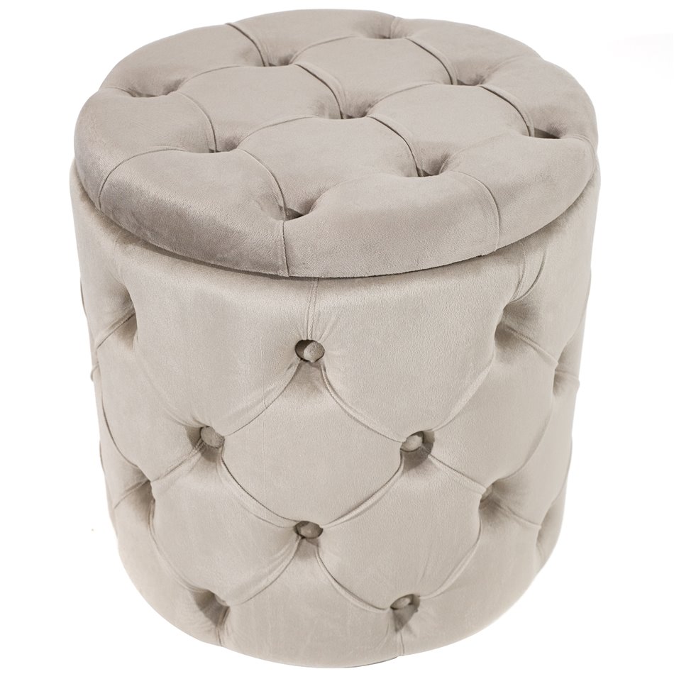 Pouf with storage box Mainburg A, taupe, velvet, 43x43x43cm
