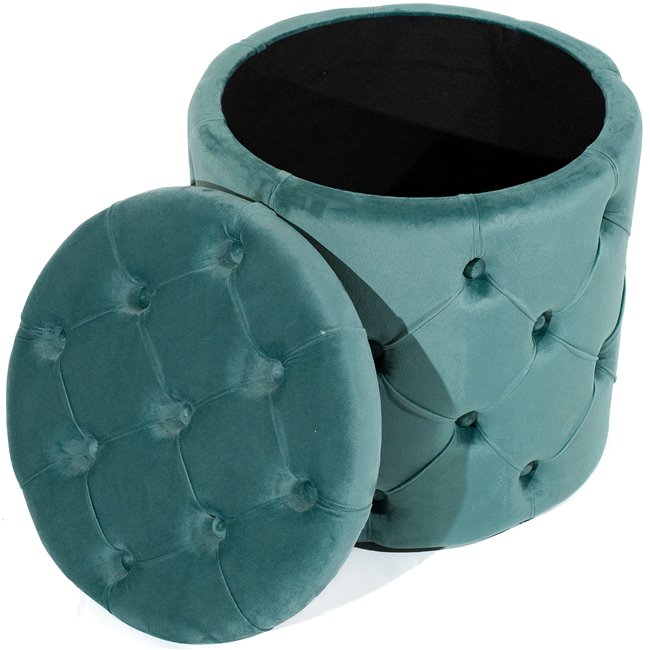 Pouf with storage box Mainburg B, blue, velvet, 43x43x43cm
