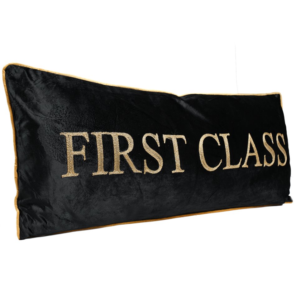 Cushion First Class, velvet black, 80x30cm