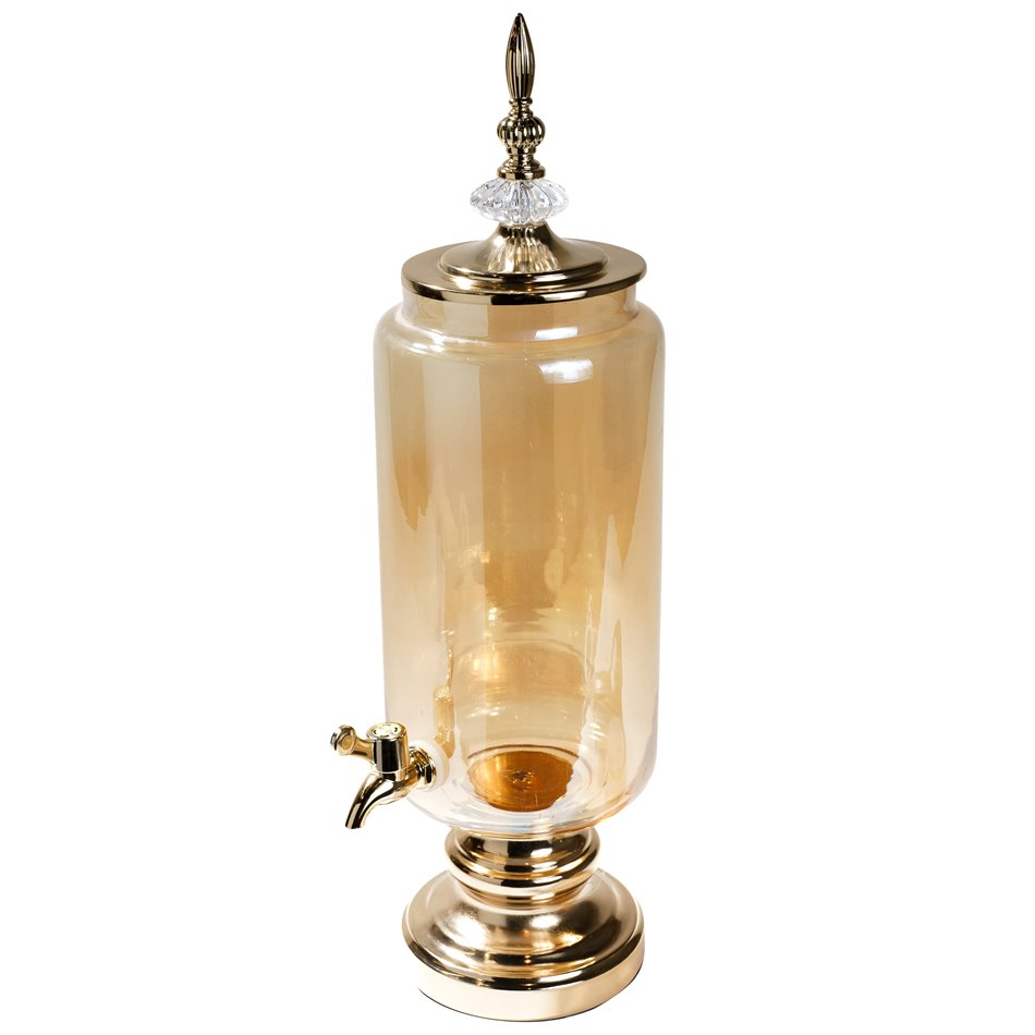 Glass jar with tap, golden/amber, 53x14x14cm
