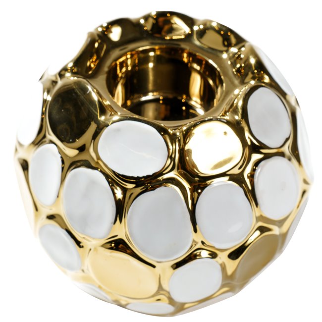 Candle holder  Imo, white/golden, 10x11x11cm