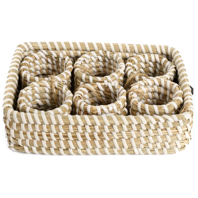 Tray Balizo 6 pc. napkinrings, seagrass, 18x13xH4cm