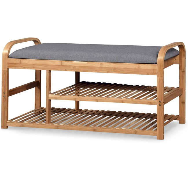 Stool/shoe rack Halo, bamboo, grey, 50x100x33cm