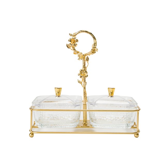 Serving plate, metal/glass, golden, 22x21x11cm