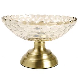Glass bowl footed, glass/metal, amber/bronze, D24x15cm