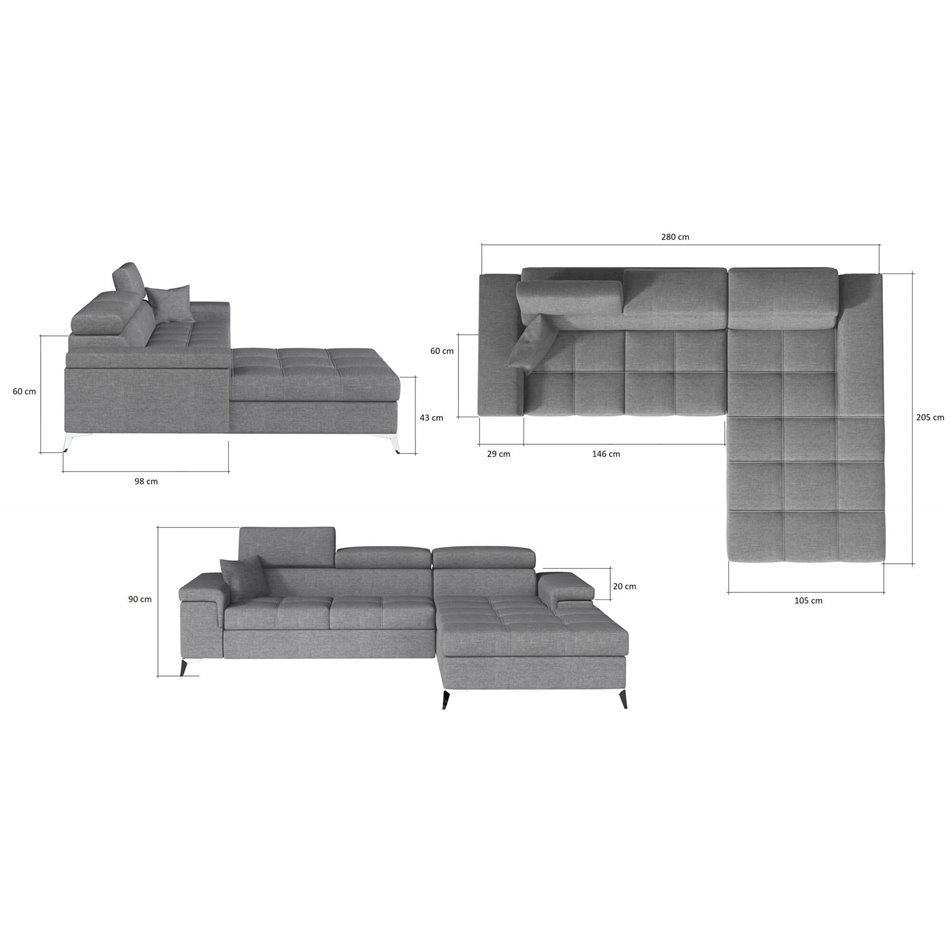 Corner sofa Elcardo R, Monolith 63, pink, H90x280x60cm