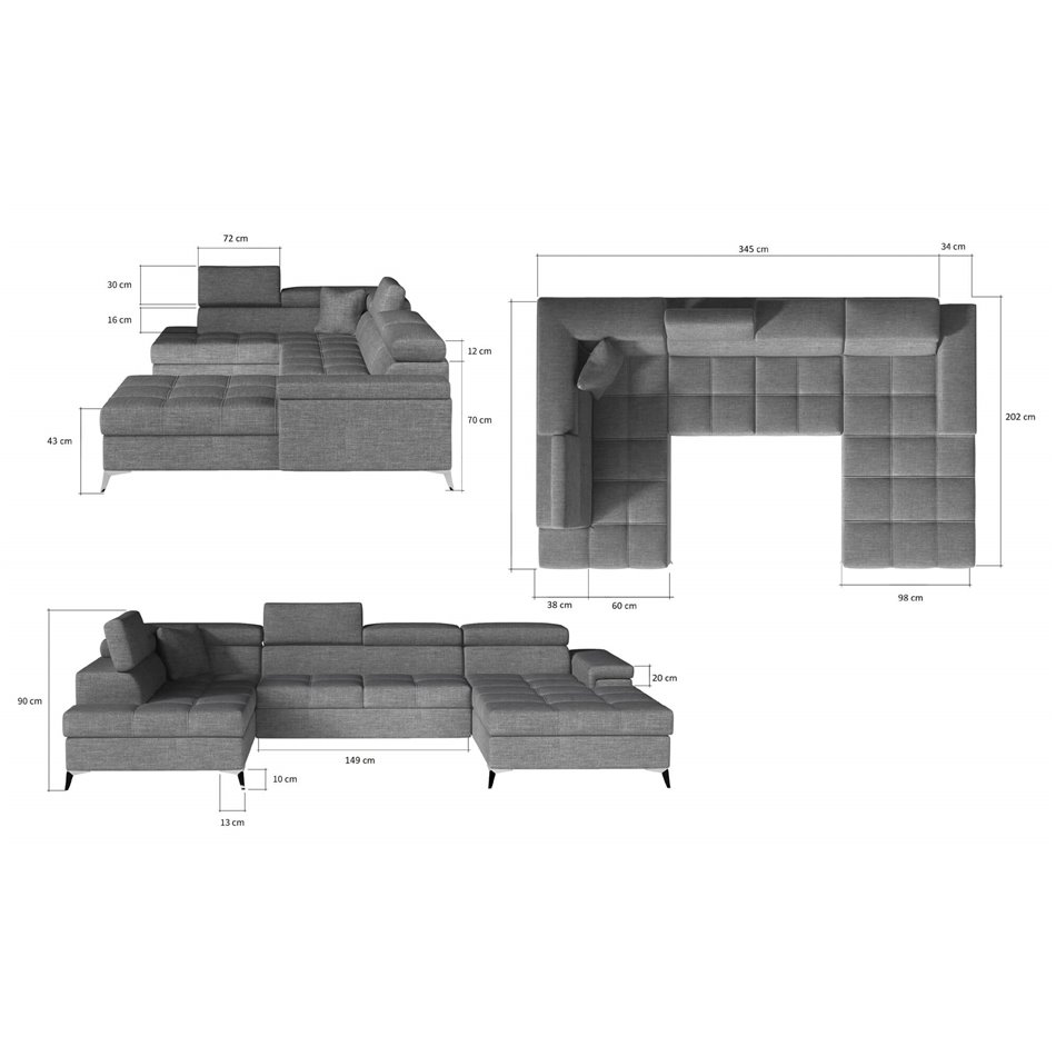 U shape sofa Elduaro U Right, Monolith 09, light brown, H90x345x60cm