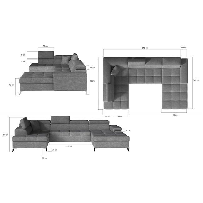 U shape sofa Elduaro U Right, Omega 91, pink, H90x345x60cm